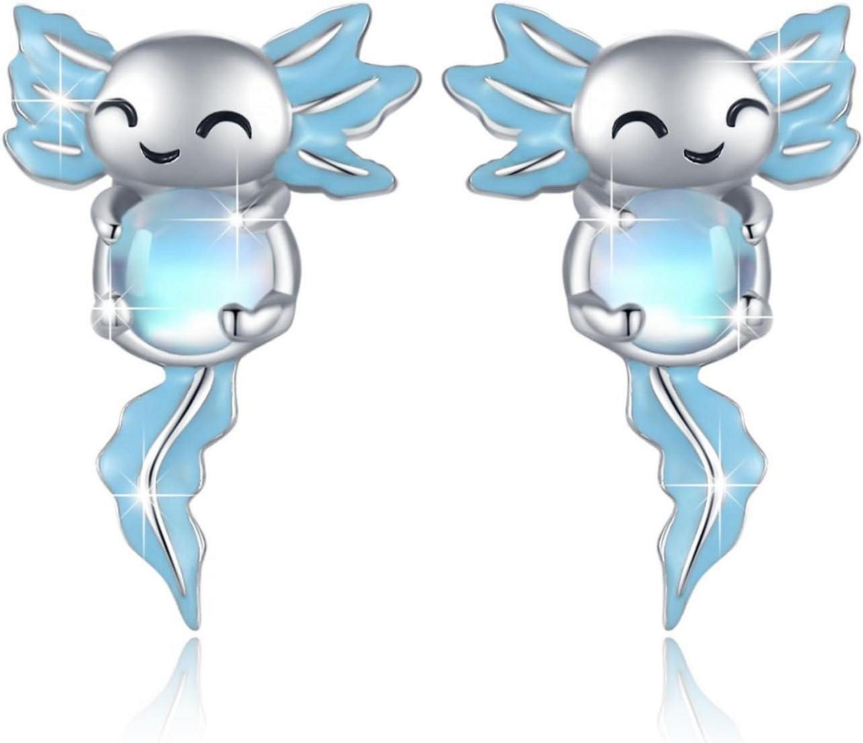 Axolotl Ohrringe 925 Sterling Silber Mondstein Tier Schmuck