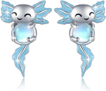 Axolotl Ohrringe 925 Sterling Silber Mondstein Tier Schmuck