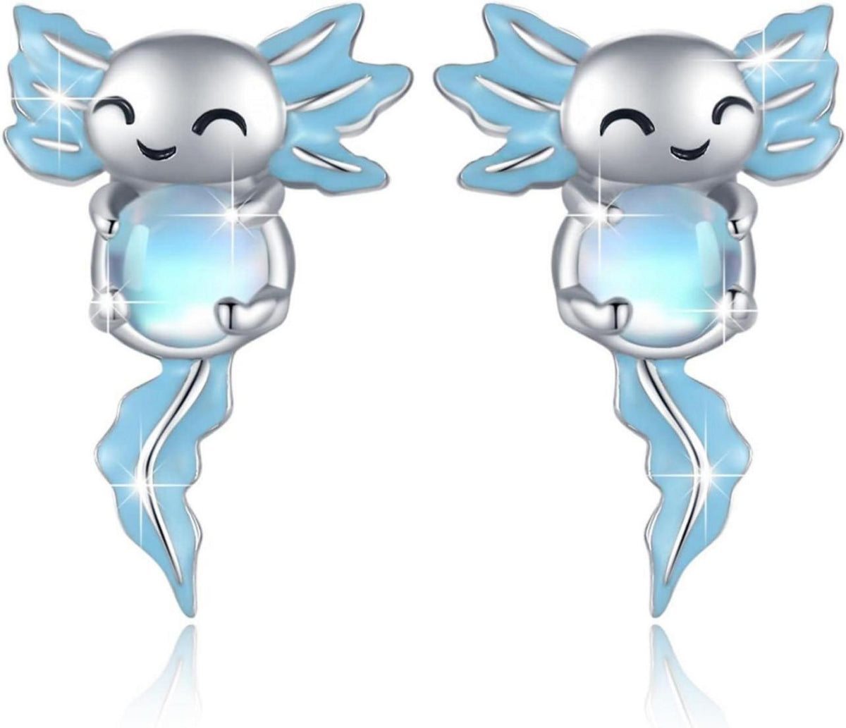 Axolotl Ohrringe 925 Sterling Silber Mondstein Tier Schmuck