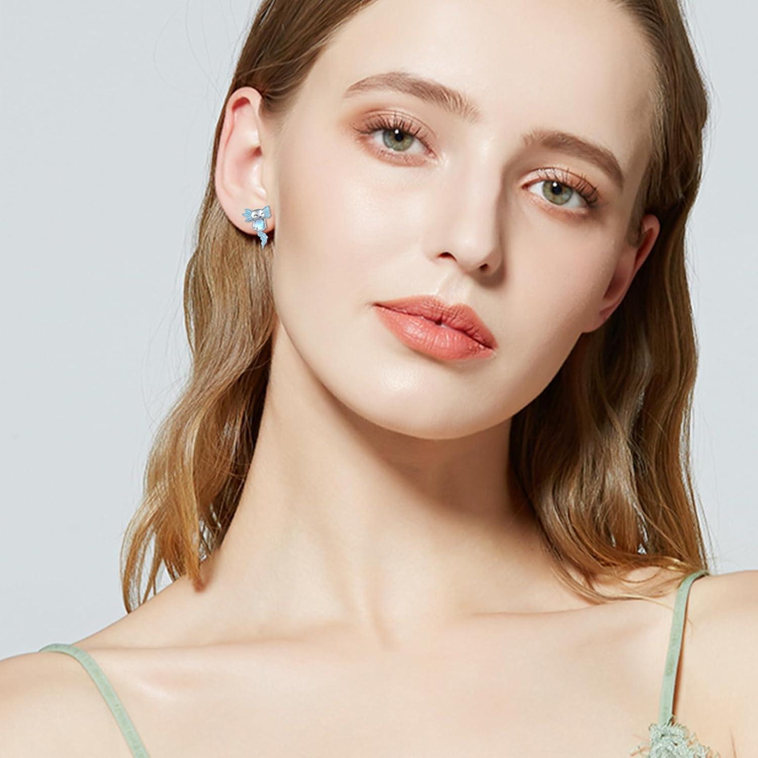 Axolotl Ohrstecker Sterling Silber Blauer Mondstein Tier Ohrringe hypoallergen