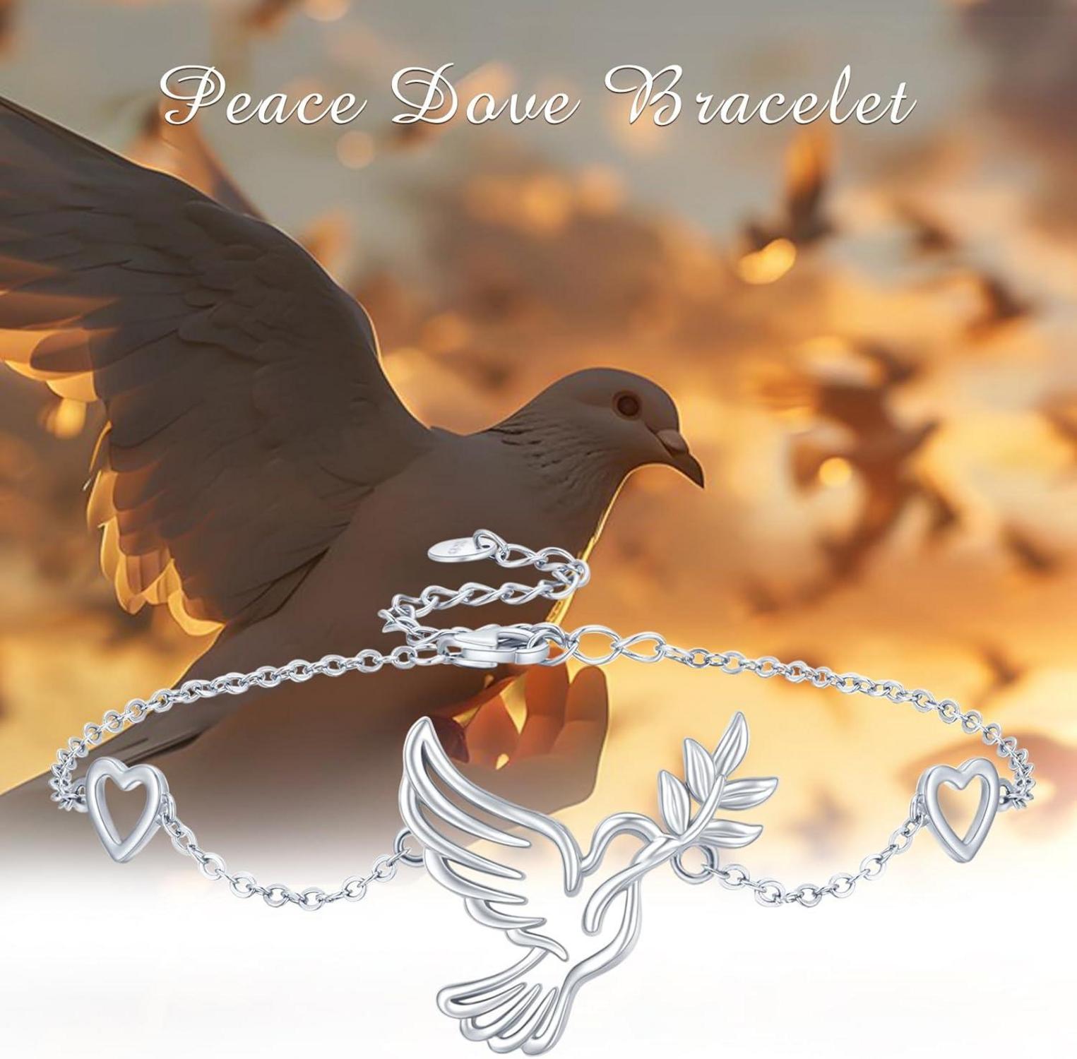 Friedenstaube Armband 925 Silber Verstellbar Vogel Schmuck