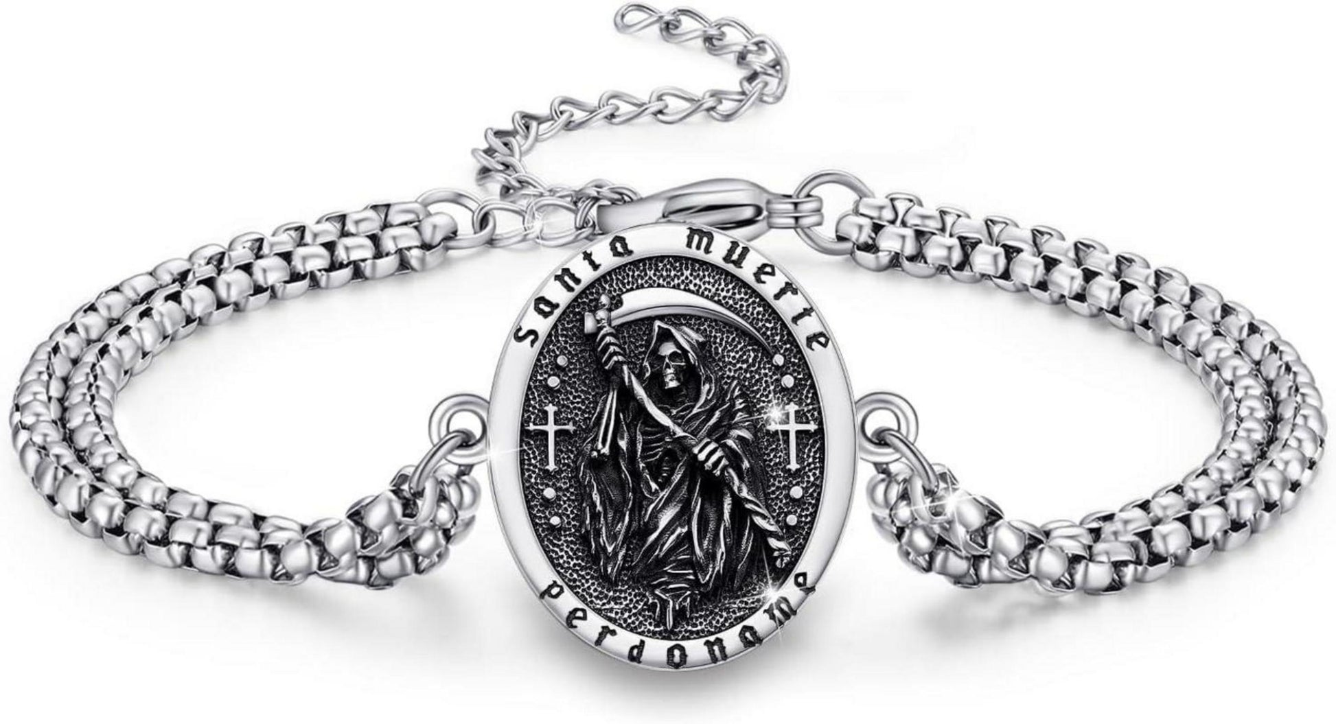 Santa Muerte Totenkopf Armband 925 Sterling Silber verstellbar