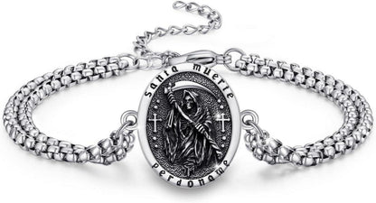 Santa Muerte Totenkopf Armband 925 Sterling Silber verstellbar