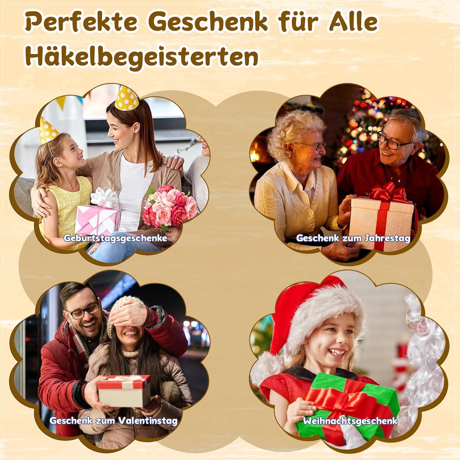 Häkelset für Anfänger, 15 Farben Wolle, Ergonomische Häkelnadeln, Tragbare