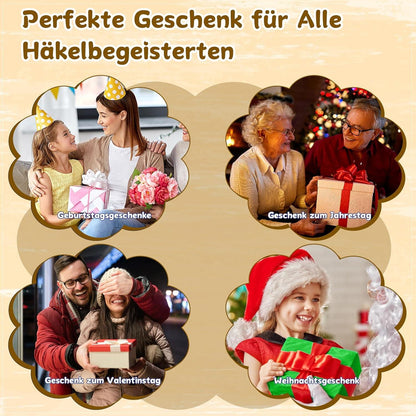 Häkelset für Anfänger, 15 Farben Wolle, Ergonomische Häkelnadeln, Tragbare