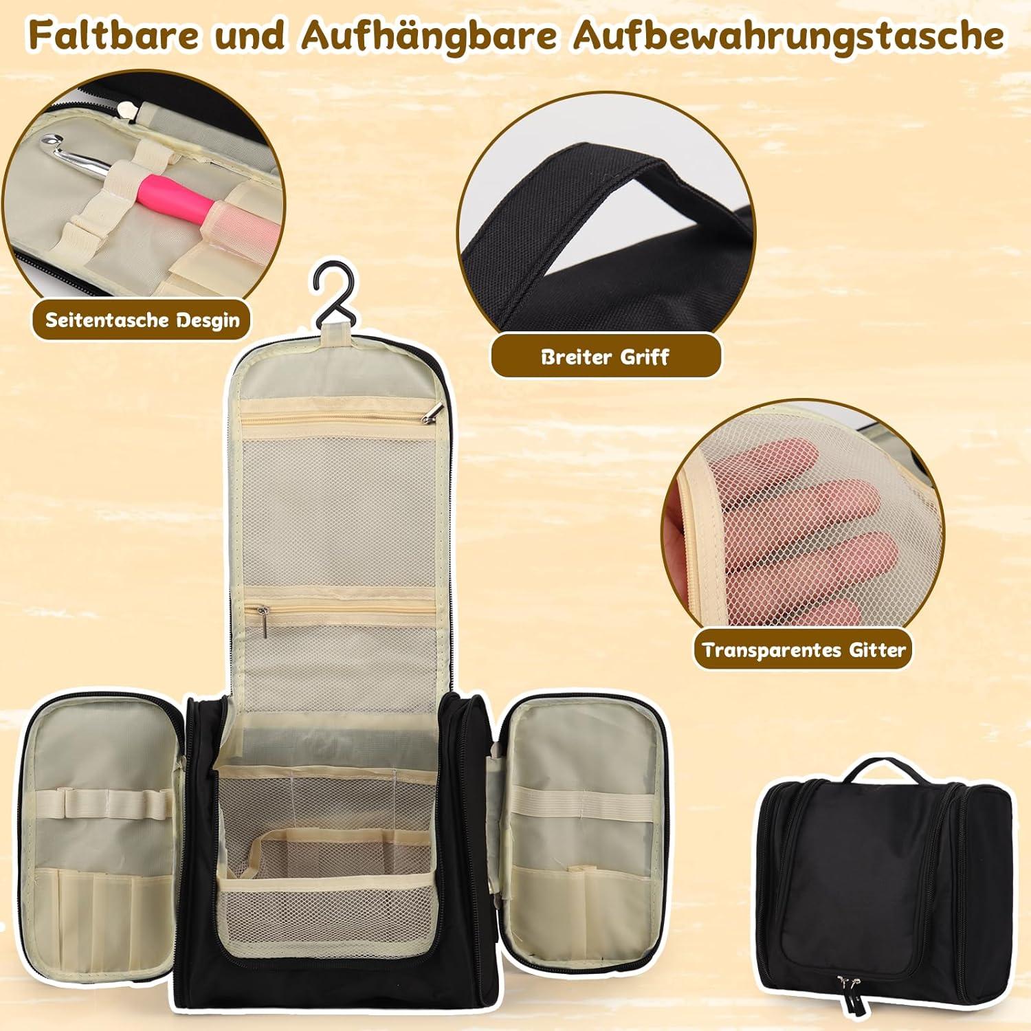 Tragbares Häkelset für Anfänger, 15 Wollfarben, Ergonomische