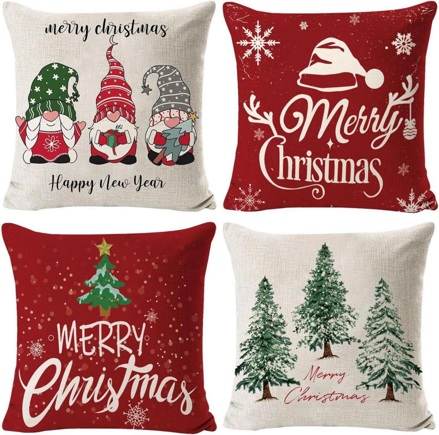 Weihnachtskissenbezüge 45x45 cm, 4er-Set, Leinenmuster