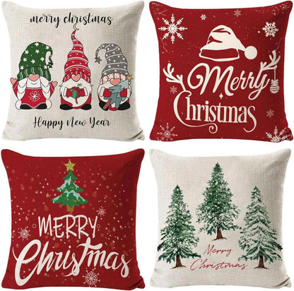 Weihnachtskissenbezüge 45x45 cm, 4er-Set, Leinenmuster