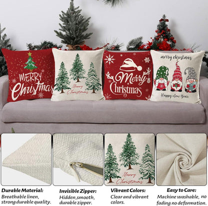 Weihnachtskissenbezüge 45x45 cm, 4er-Set, Leinenmuster