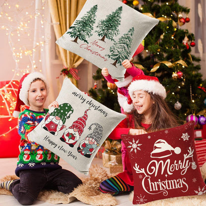 Weihnachtskissenbezug 45x45, 4 Stk. Leinen Geometrie Weihnachten