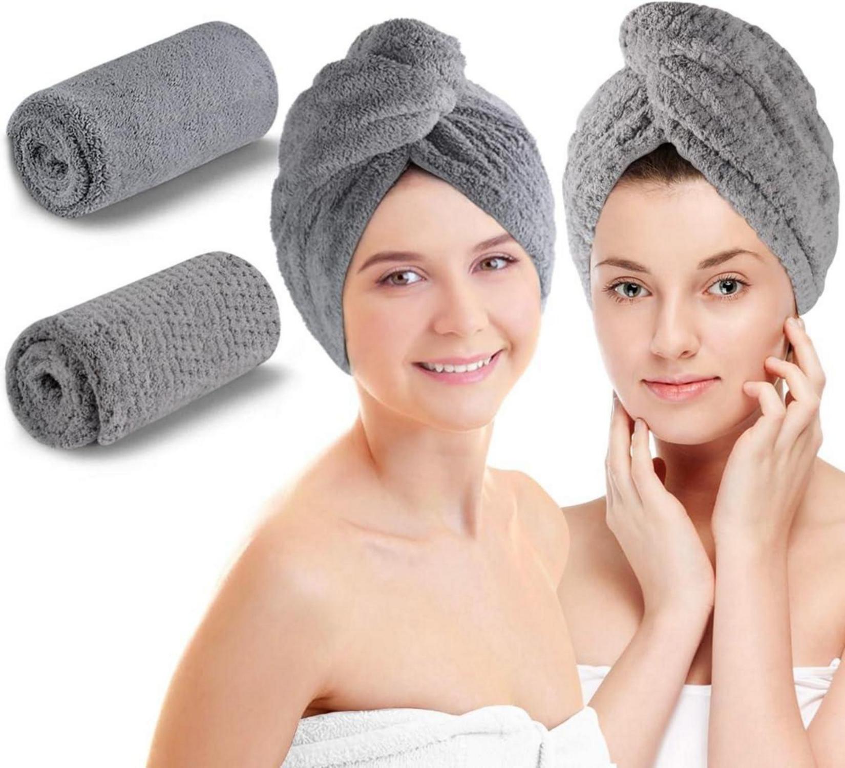 Mikrofaser Haarturban Handtuch mit Knopf 2er Set schnell trocknend