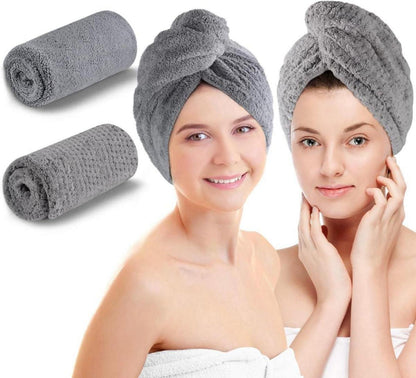 Mikrofaser Haarturban Handtuch mit Knopf 2er Set schnell trocknend
