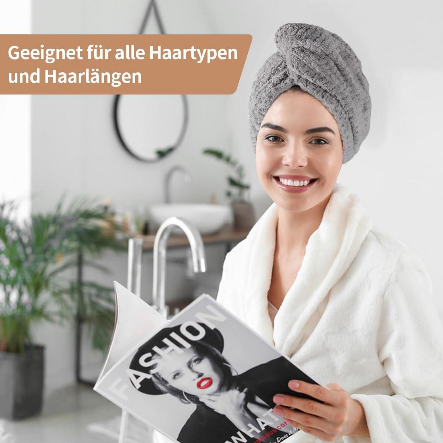 Haarturban Handtuch mit Knopf 2er Set, Super Saugfähig & Schnell Trocknend