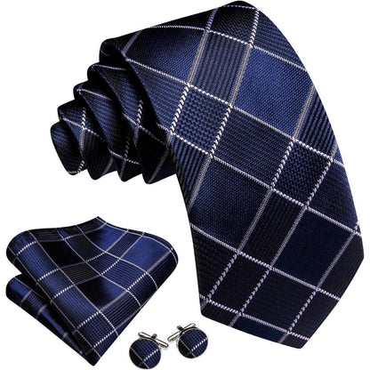 Herren Seiden Streifen Krawatten Set Blau