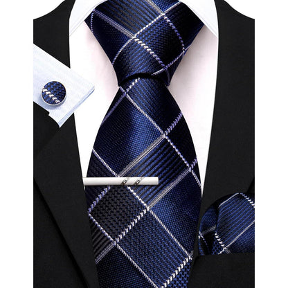 Herren Seiden Streifen Krawatten Set Blau