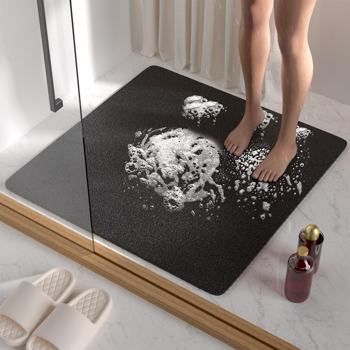 Rutschfeste Duschmatte Luffa PVC 68x68cm Zuschneidbar Schwarz