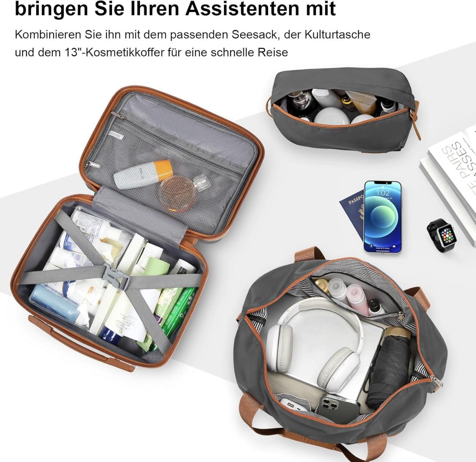 4tlg Kofferset Hartschale 4 Rollen TSA-Schloss Kosmetikkoffer Reisetasche Grau