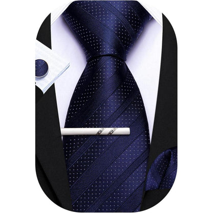 Herren Krawatte Set Seiden-Streifen Plaid mit Taschentuch