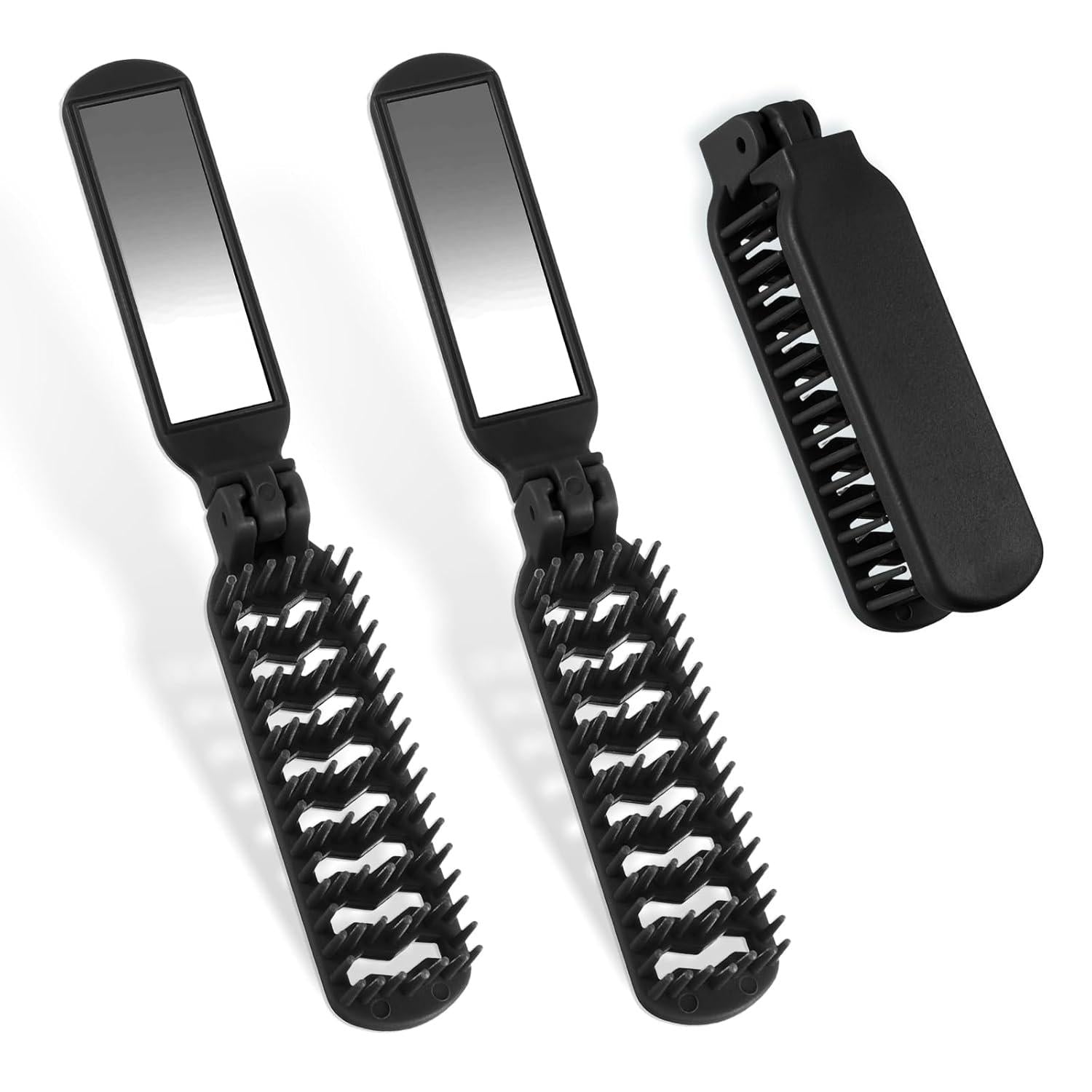 2er Set Klappbare Mini Haarbürsten Schwarz, Reisehaarbürste mit