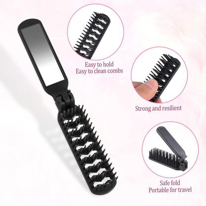 2er Set Klappbare Mini Haarbürsten Schwarz, Reisehaarbürste mit