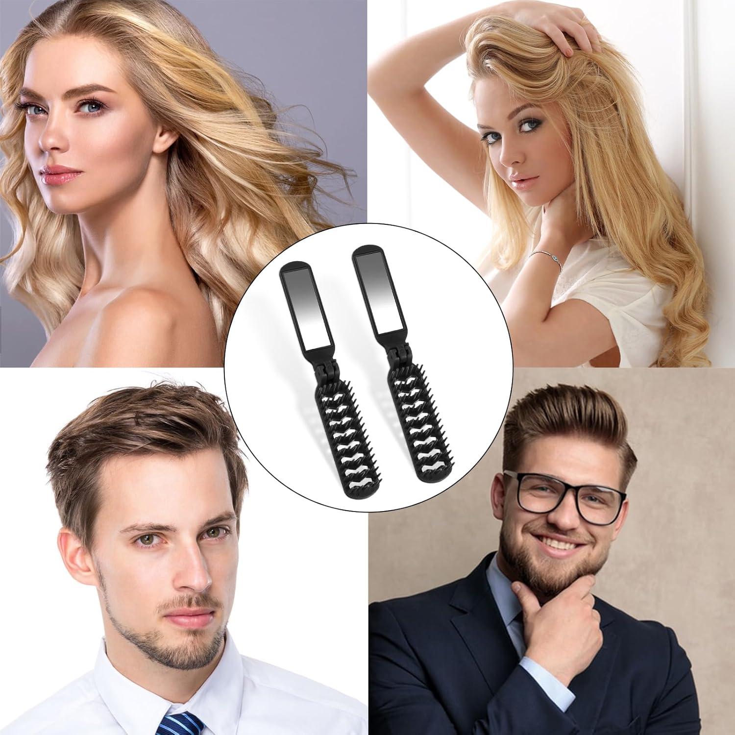 2er Set Klappbare Haarbürste Schwarz Mini Reisehaarbürste Damen Massage Kamm