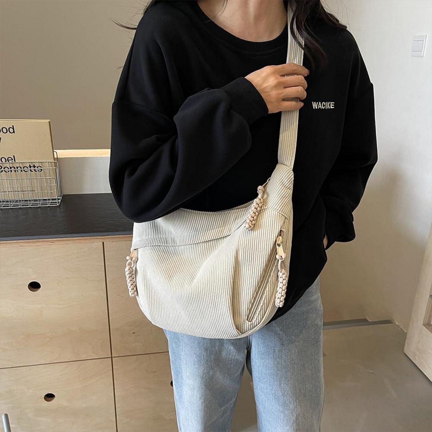 Große Nylon Halbmond Umhängetasche Damen Crossbody Bag