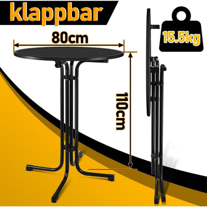 Stehtisch klappbar 80cm rund mit Husse, höhenverstellbar, Outdoor/Indoor