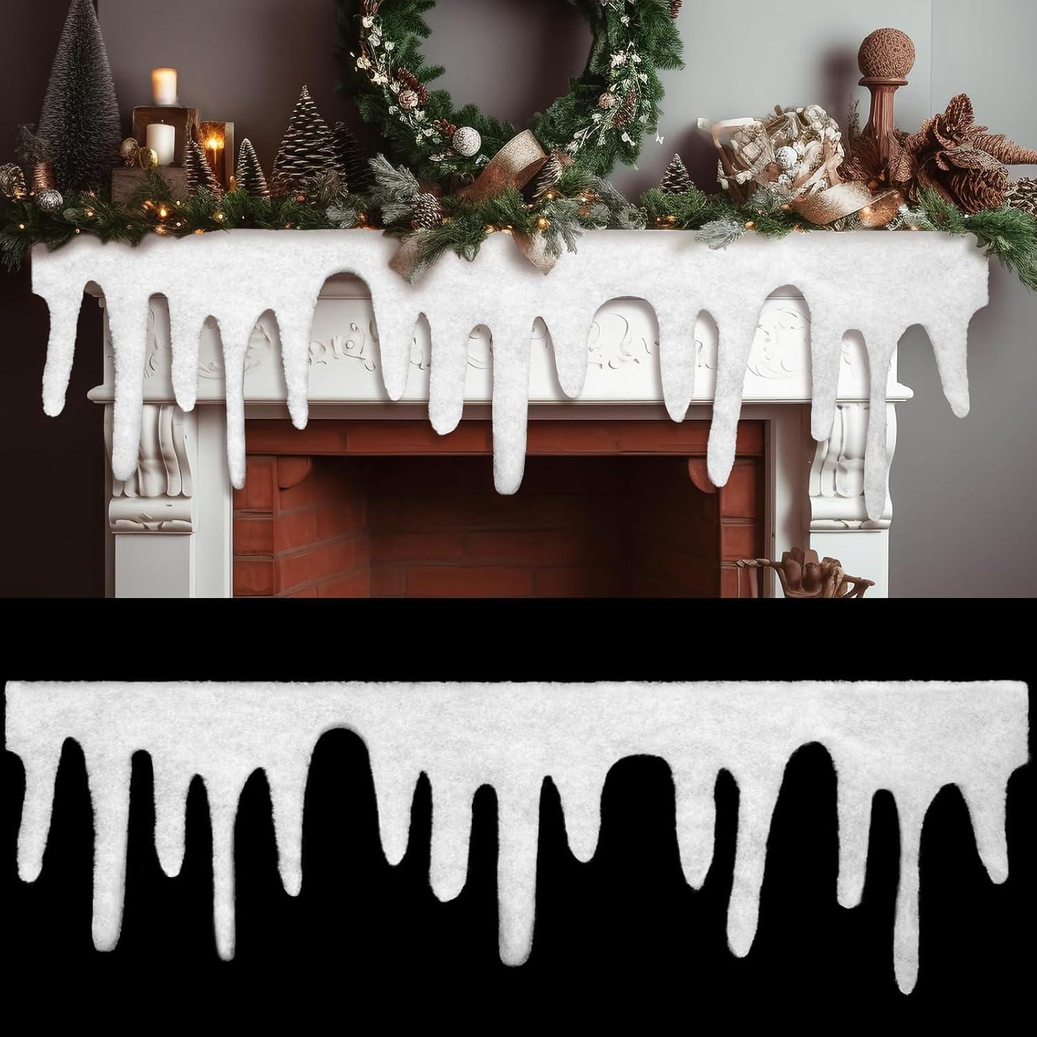 Weihnachten Schneedecke Eiszapfen Kunstschnee Kamin Decke 120x36cm