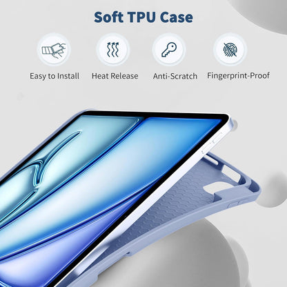 EasyAcc iPad Air M2 11 Zoll Hülle, Stifthalter, Trifold Ständer, TPU Rückseite, Nebelblau