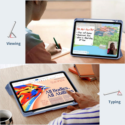 iPad Air M2 11 Zoll Hülle TPU Schutzhülle Stifthalter Trifold Stand Blau