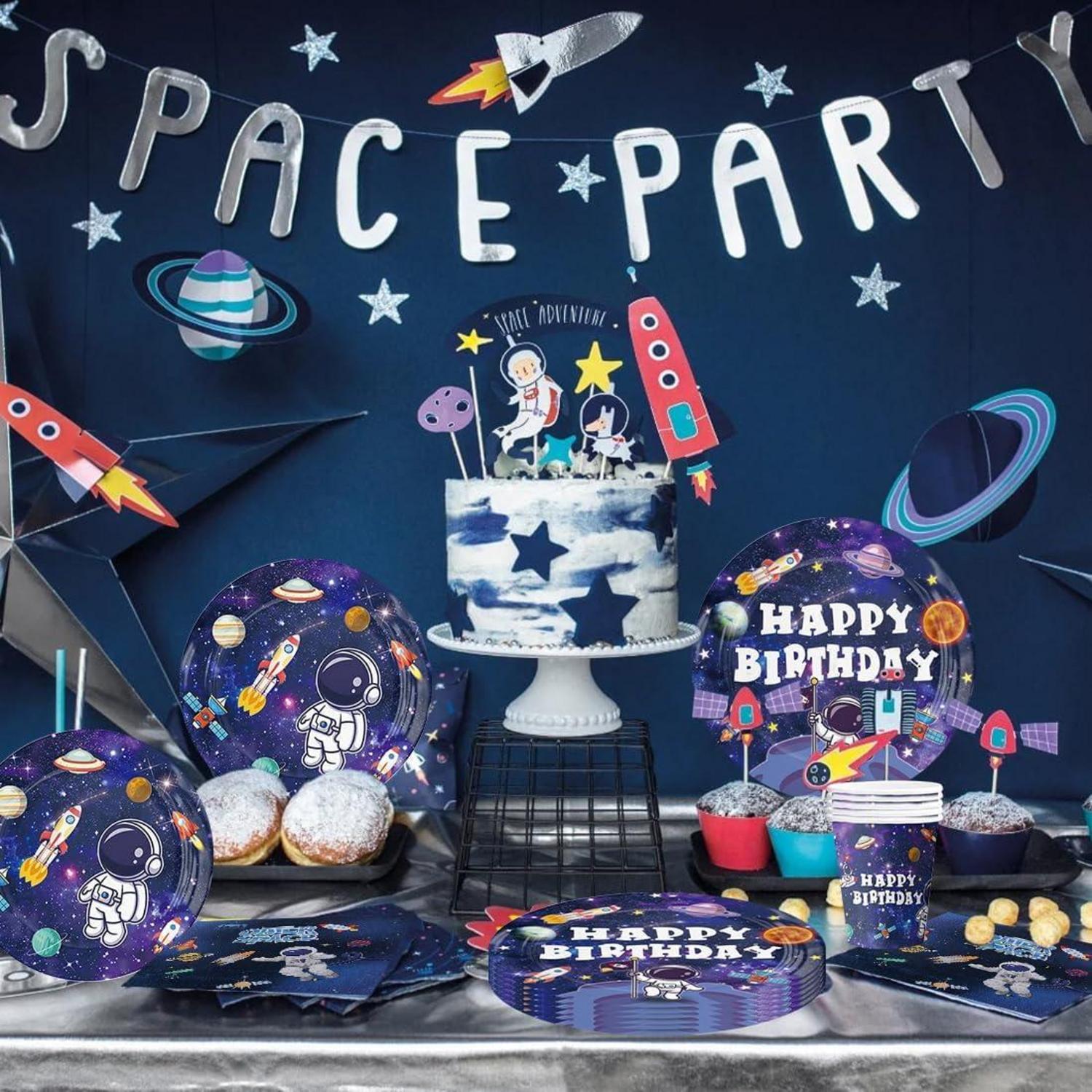 51-teiliges Astronauten Partygeschirr Set für Kindergeburtstag, Weltraum Deko mit Teller, Becher, Servietten