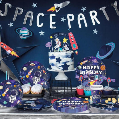 51-teiliges Astronauten Partygeschirr Set für Kindergeburtstag, Weltraum Deko mit Teller, Becher, Servietten