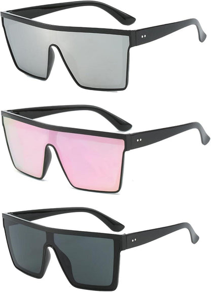Retro Square übergroße Sonnenbrille UV400 Schutz 3er Set