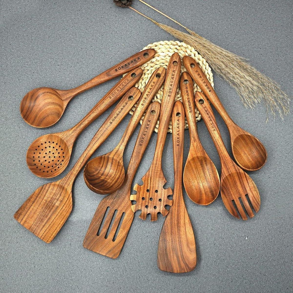 10-teiliges Holzlöffel-Set aus Teakholz – Küchenutensilien