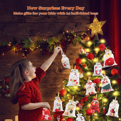 DIY Adventskalender Stoff Säckchen Set 24 große/kleine Tüten