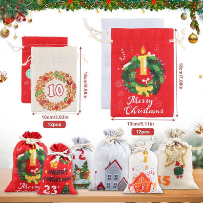 DIY Adventskalender Stoff Säckchen Set 24 große/kleine Tüten