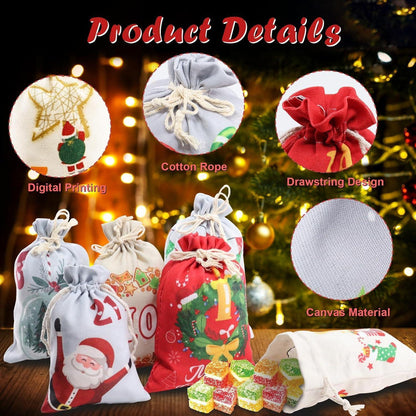 DIY Adventskalender Stoff Säckchen Set 24 große/kleine Tüten