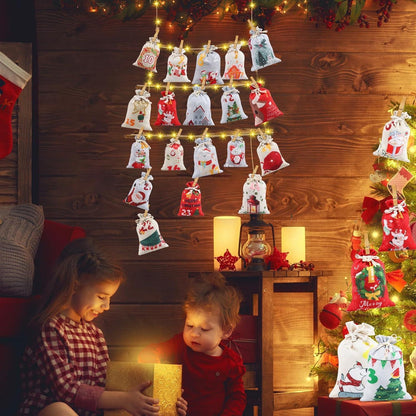 DIY Adventskalender Stoff Säckchen Set 24 große/kleine Tüten