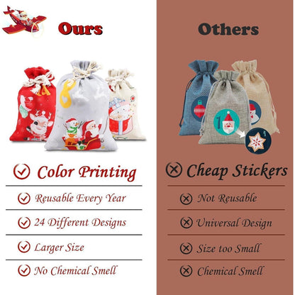 DIY Adventskalender Stoff Säckchen Set 24 große/kleine Tüten