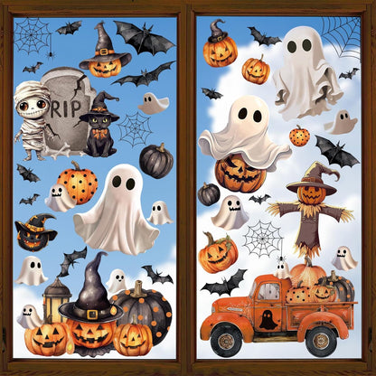 Halloween Fensteraufkleber Geist Kürbis Fledermäuse Schwarz Katze