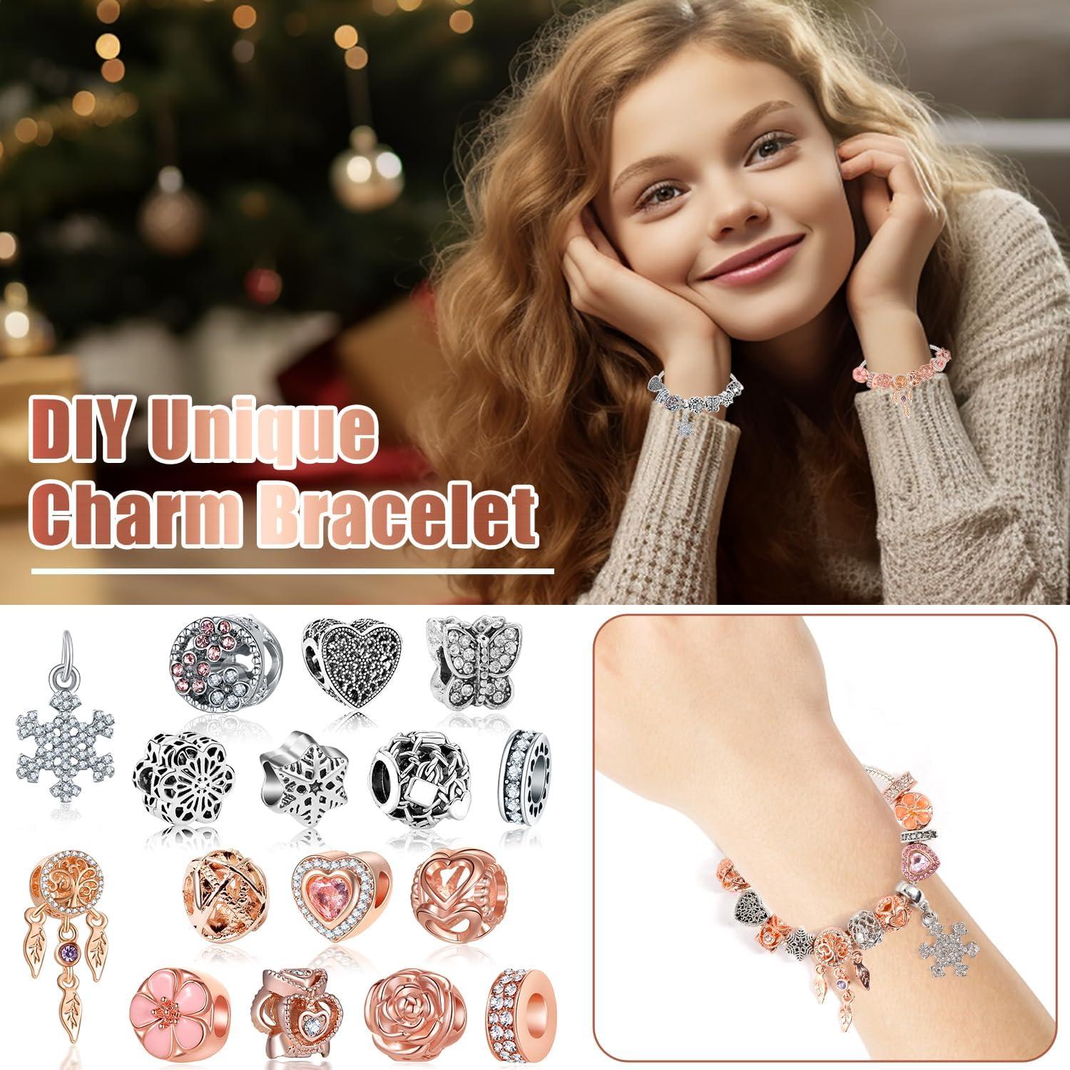 Adventskalender Schmuck 2024 Damen Mädchen Silber Ringe Ohrringe