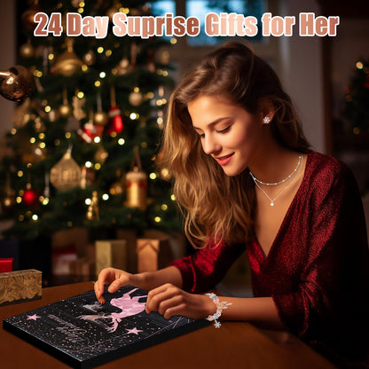 Adventskalender Schmuck 2024 Damen Mädchen Silber Ringe Ohrringe