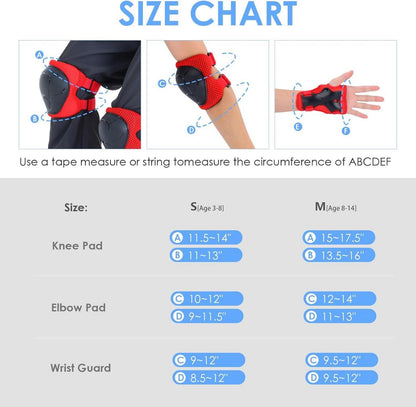 Kinder Knieschoner Set Verstellbar Schützer Inliner Skateboard 3-8 Jahre Rot