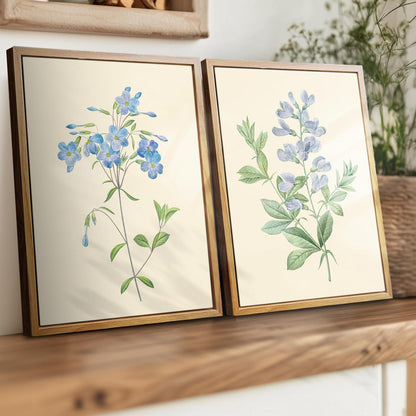 Vintage Botanisch Leinwand Bilder Blaue Wildblumen Aesthetic Wanddeko