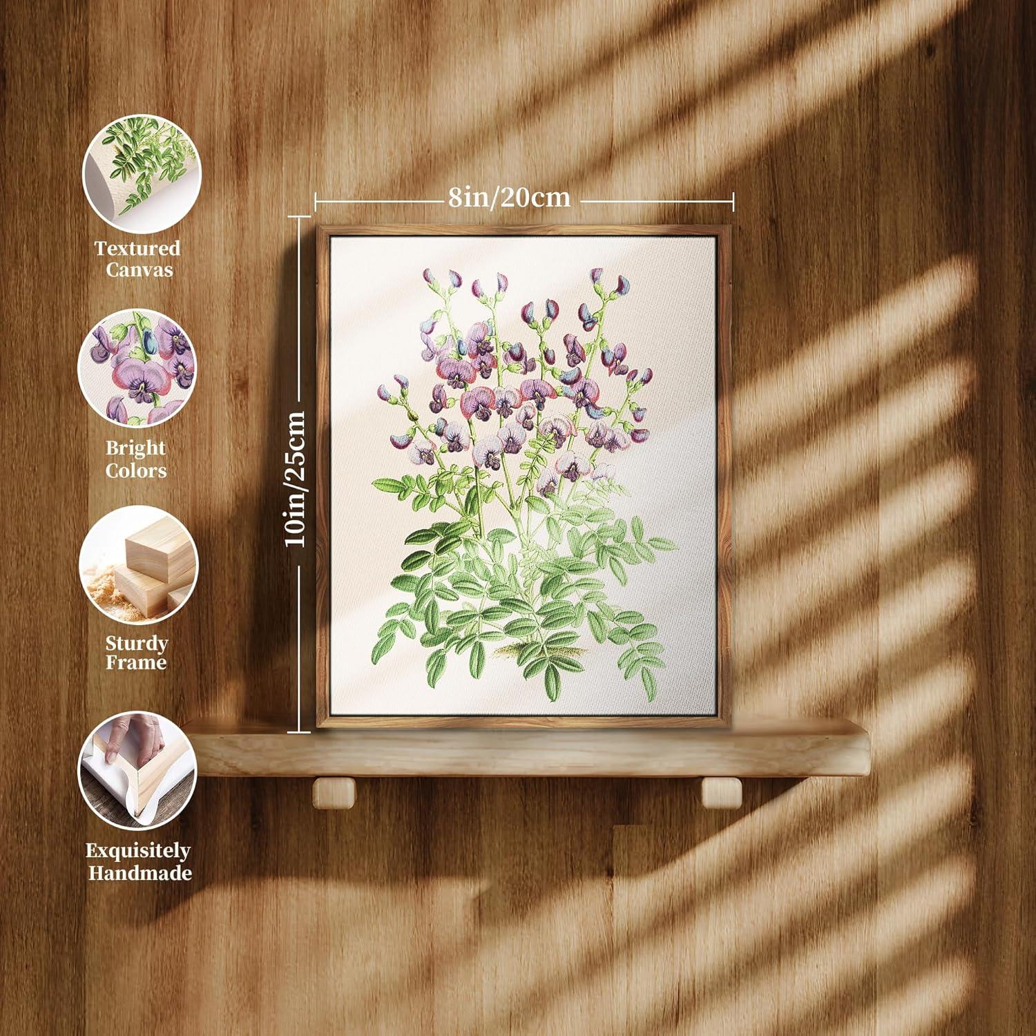 MHARTK66 Botanische Leinwandbilder mit Holzrahmen 20x25cm Wohnzimmer Badezimmer Büro Schlafzimmer Vintage Aesthetic