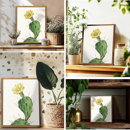 Vintage Botanisches Leinwandbild mit Holzrahmen 30x40cm Opuntia
