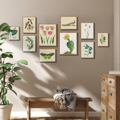 Botanische Vintage Leinwandbilder mit Holzrahmen 30x40cm Opuntia Flowering