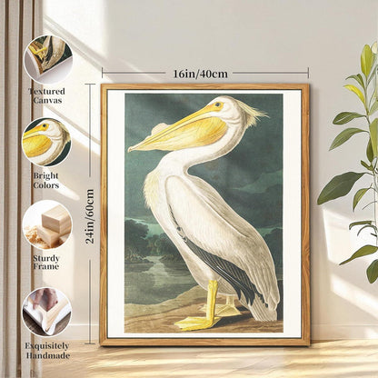 Vintage Vogel Leinwandbild mit Holzrahmen 40x60 cm Wanddeko weißer Pelikan Aesthetic