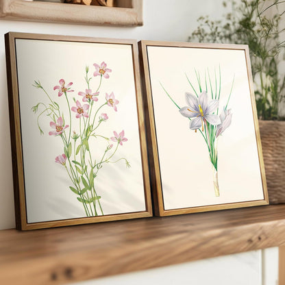 Vintage Botanische Leinwand Bilder mit Rahmen Holz 30x40 cm Wohnzimmer