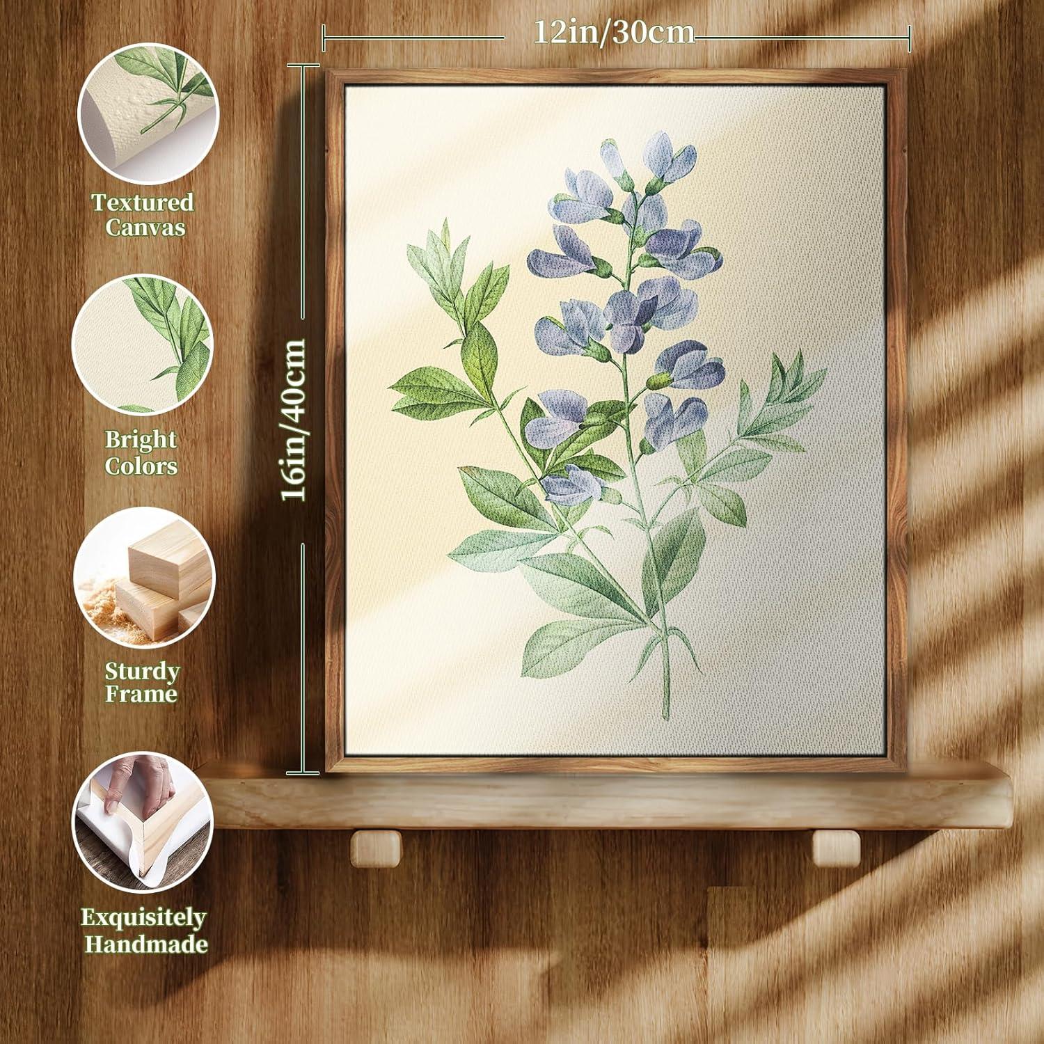 Botanische Blume Leinwandbild mit Holzrahmen, 30x40cm - Wanddeko Wohnzimmer Schlafzimmer Badezimmer Büro Aesthetic